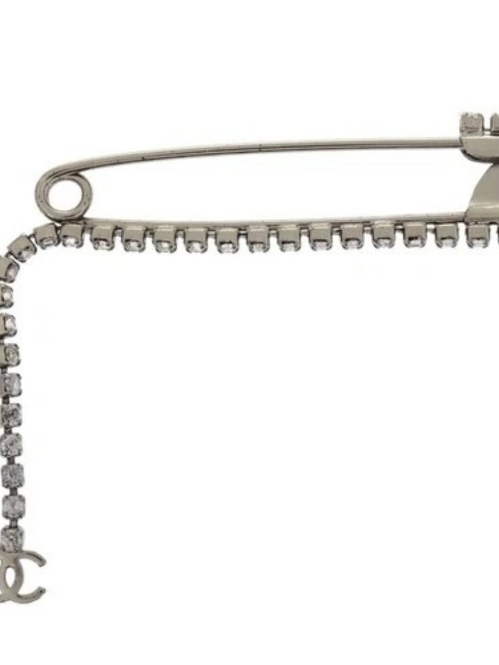 Chanel CC Dangle Brooch Pin Silver Rhinestone 01P 168297